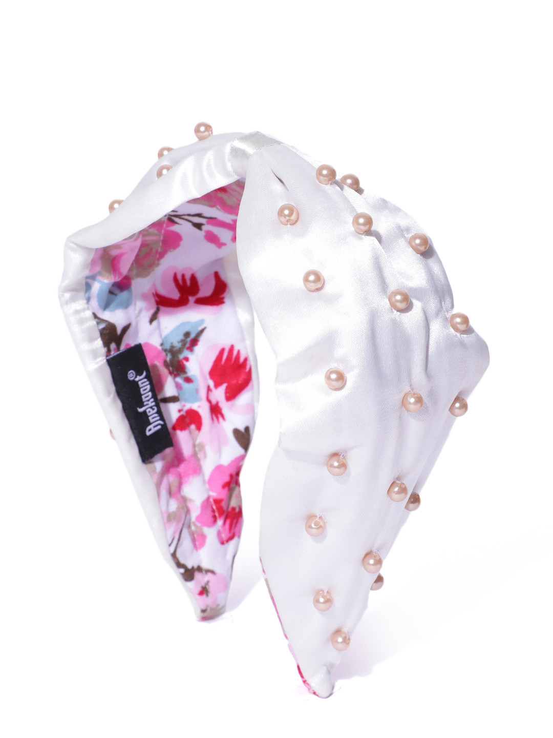 Anekaant Women White & Rose Gold-Toned Beaded Satin Hairband
