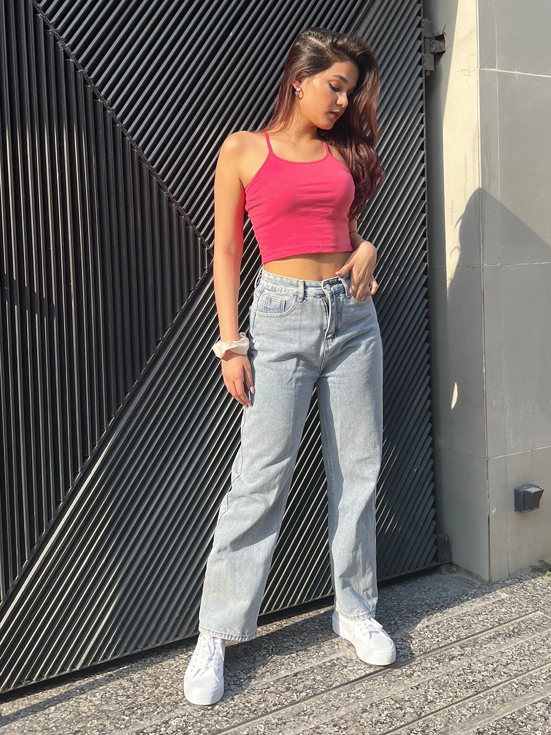 Tokyo Talkies Fuchsia Pink Fitted Crop Top