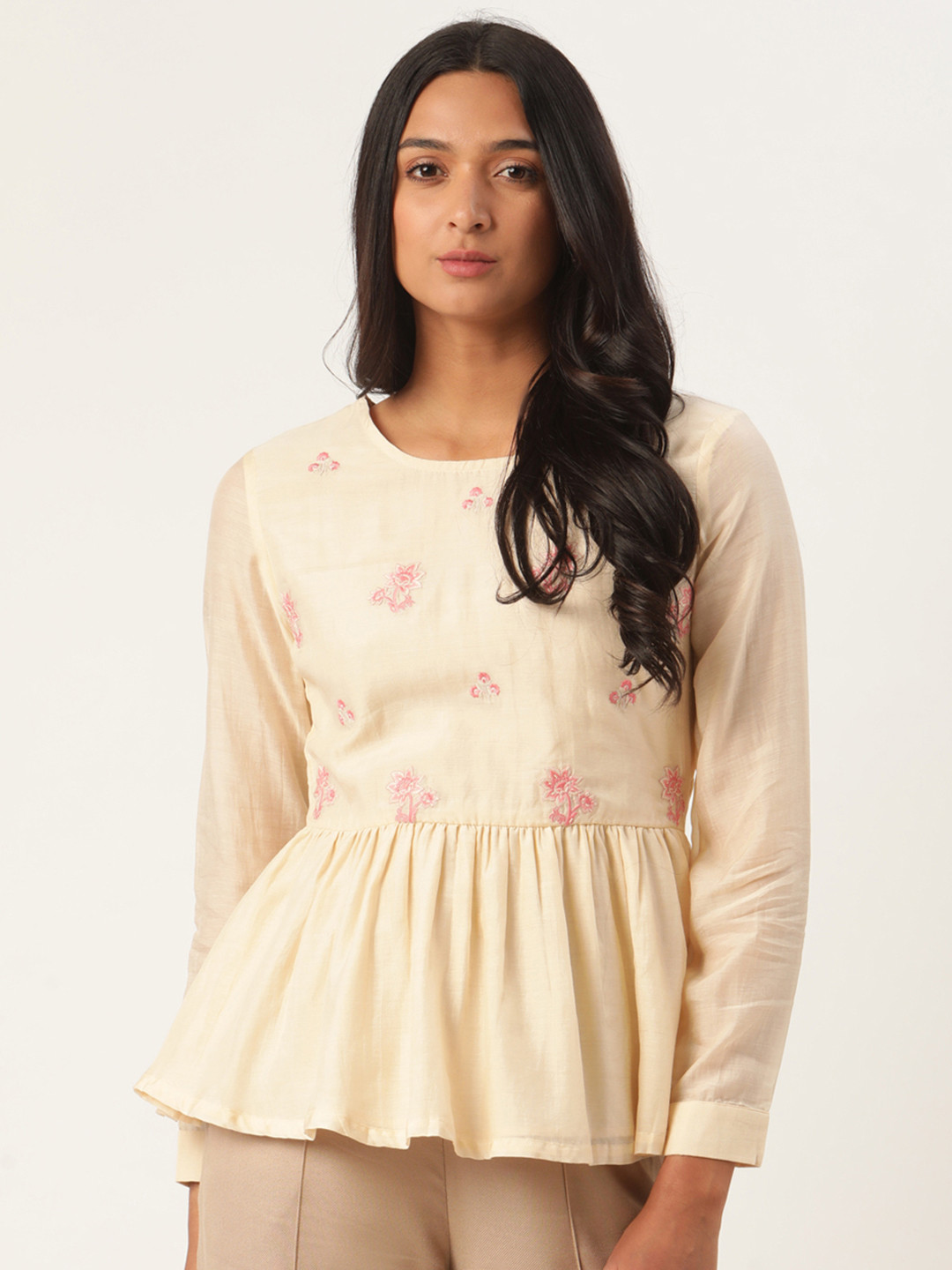 ROOTED Off White Floral Peplum Top