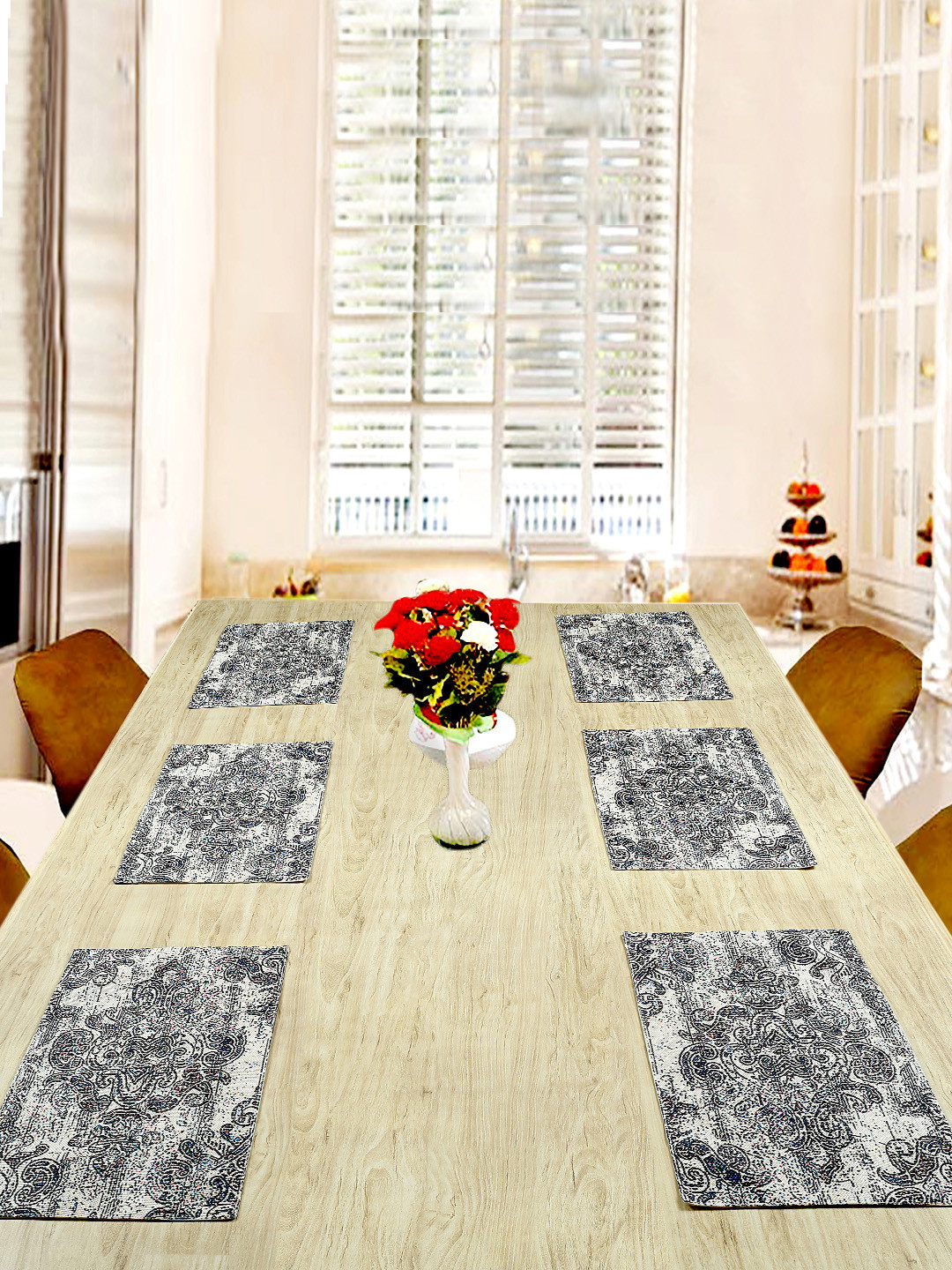 BELLA TRUE Set Of 6 Black & White Digital Printed Rectangle Table Placemats