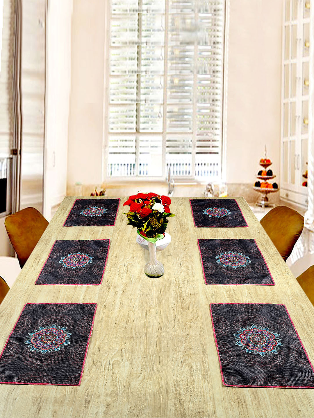 BELLA TRUE Set Of 6 Black & Blue Digital Printed Table Placemats