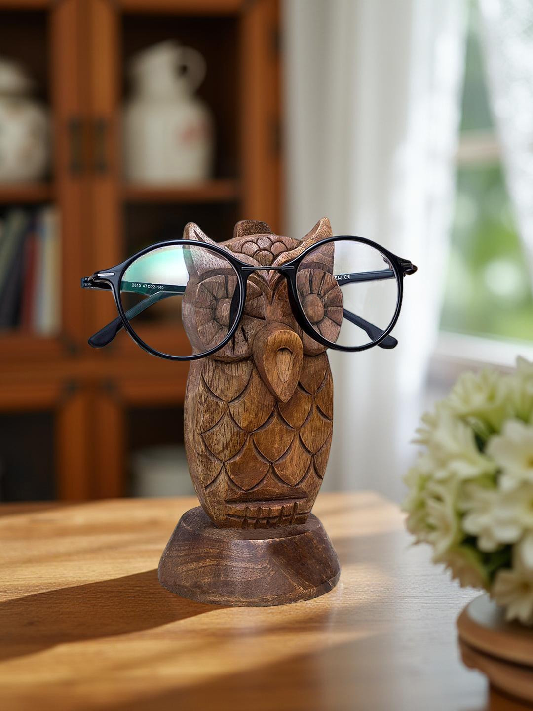 Golden Peacock Owl Shaped Eyle Brown Wood Natural Living Room Hand-Crafted Small Showpiece - 6.1 Inches