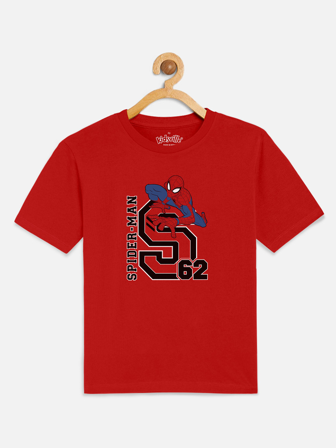Kids Ville Boys Red Spiderman Printed Red Round Neck Tshirt