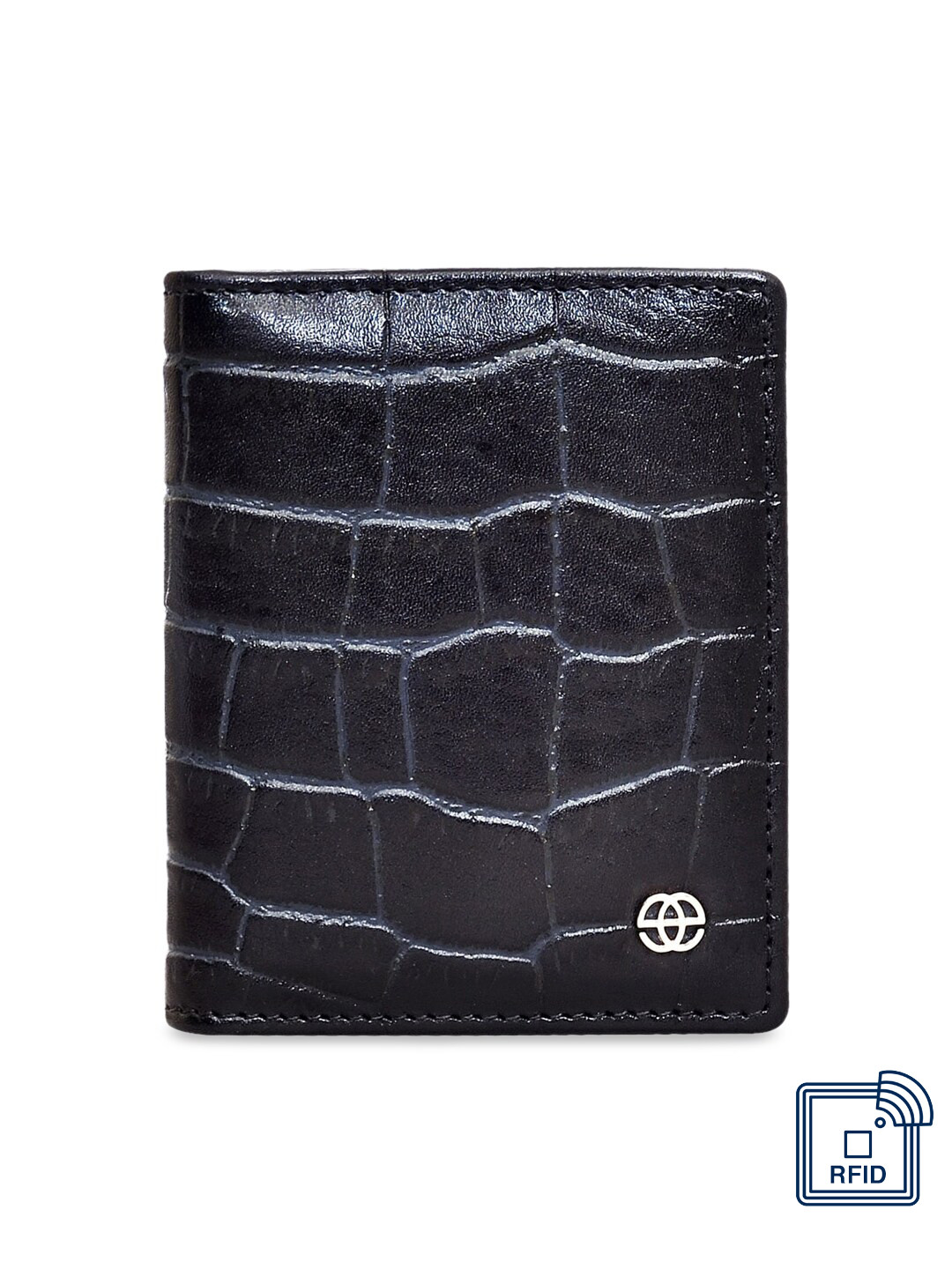 Eske Unisex Navy Blue Animal Textured Leather Card Holder