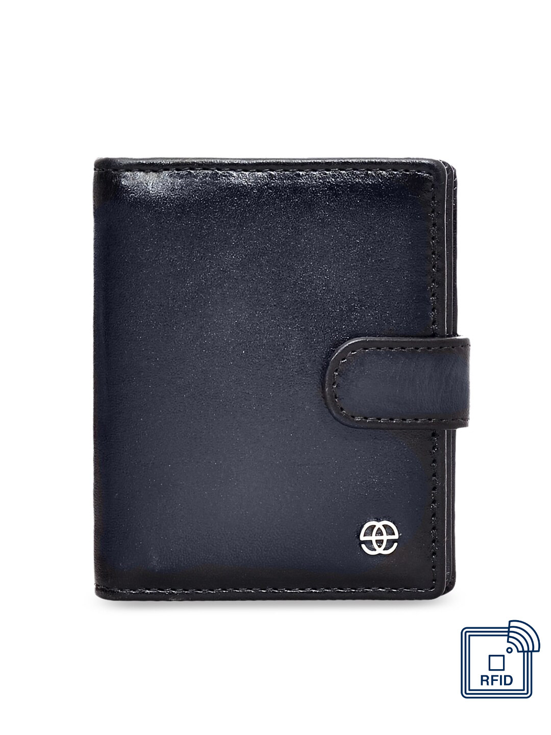 Eske Unisex Navy Blue Solid Leather Card Holder