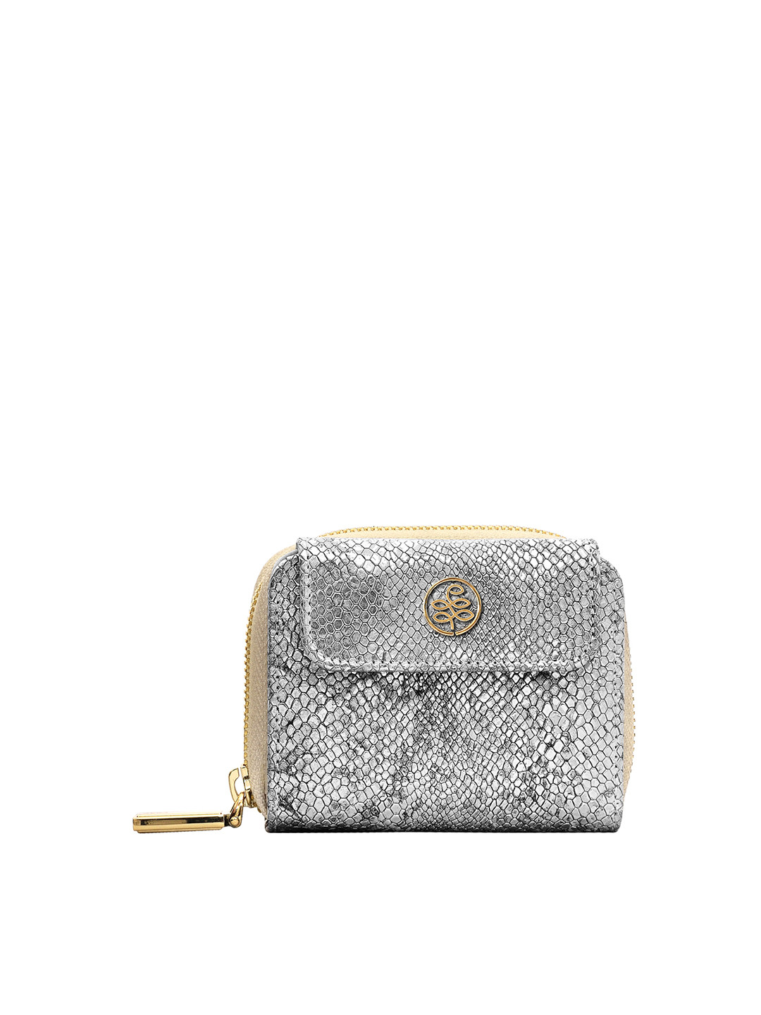 Eske Women Silver-Toned & Beige Textured Zip Around Wallet