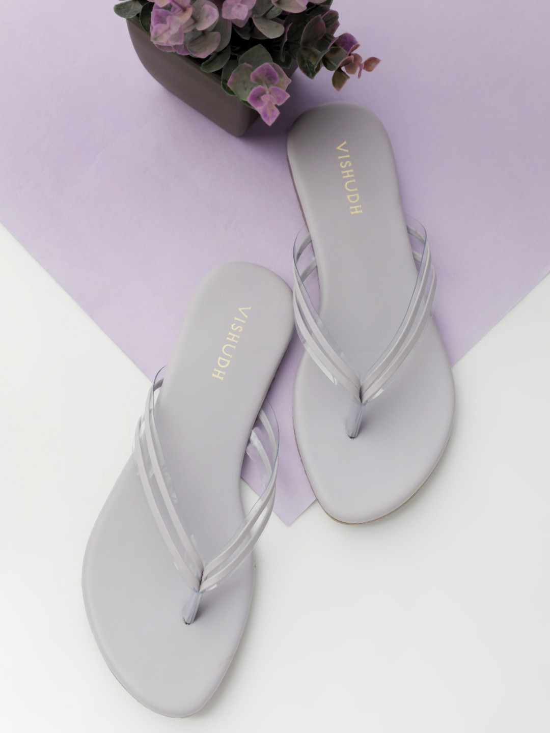 Vishudh Women Mauve T-Strap Flats with Bows