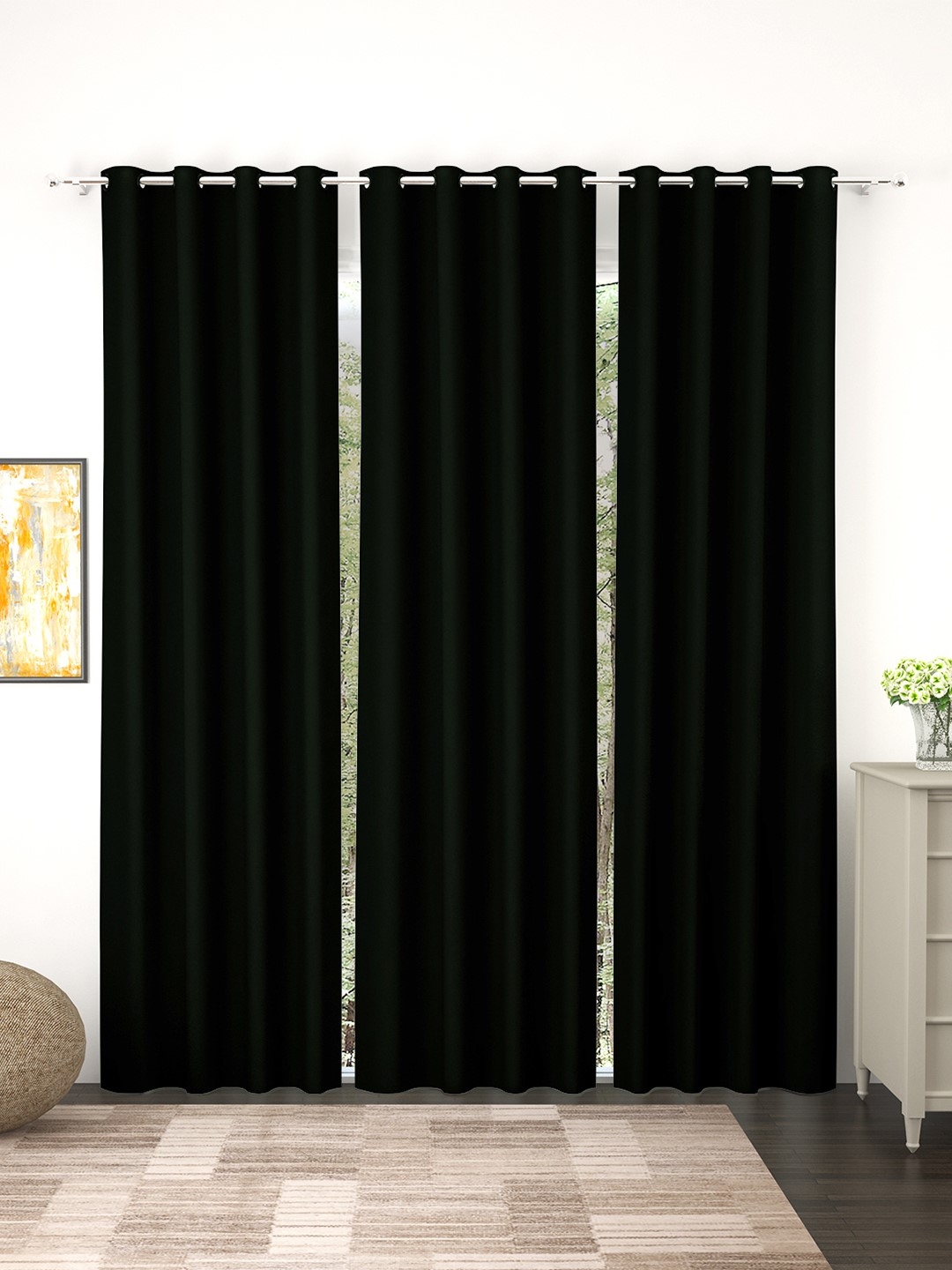 Story@Home Blackout Curtains 7 Feet Long Set of 1 Room Darkening Door  Curtain Plain, Black