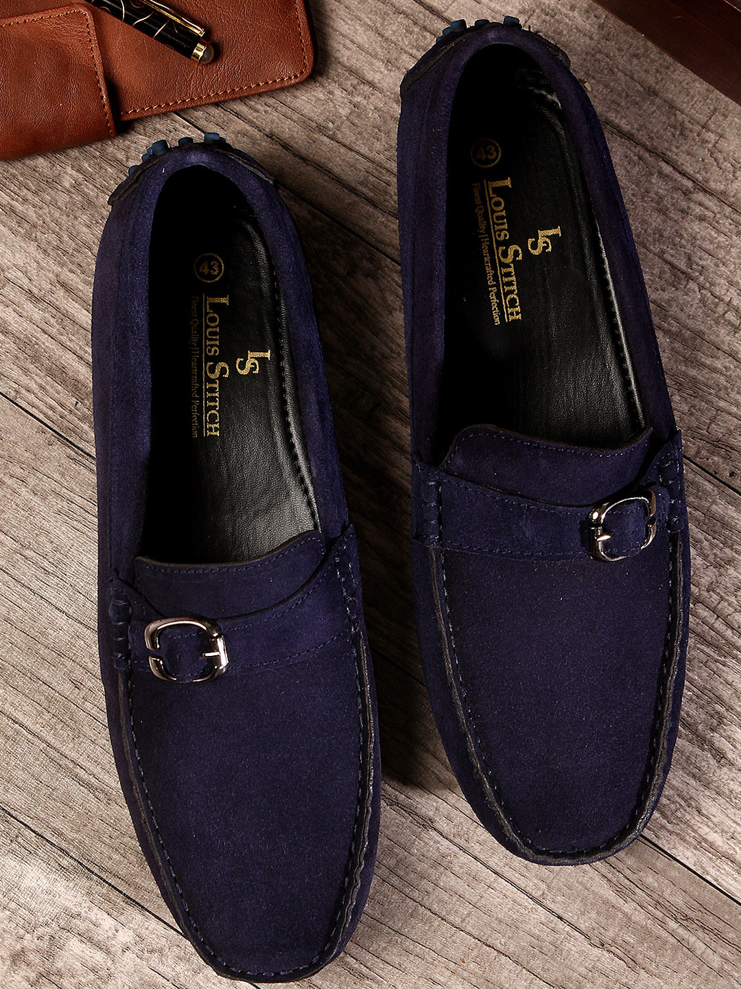 LOUIS STITCH Men Blue Suede Driving Shoes