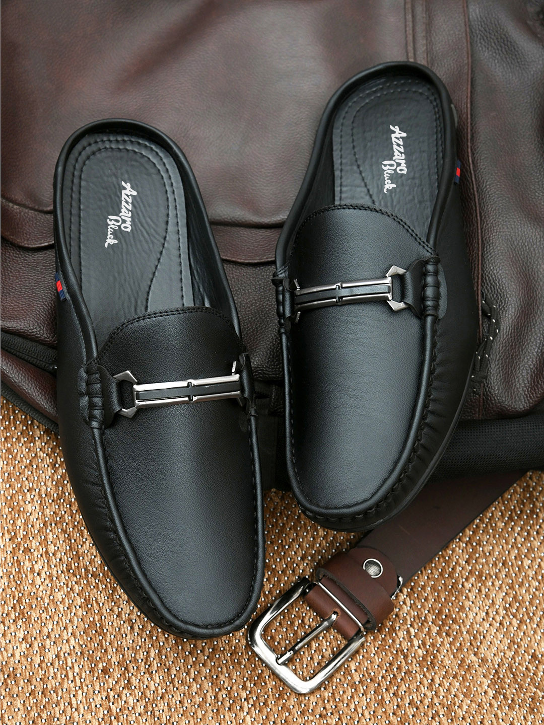 Azzaro Black Men Black Textured Loafers