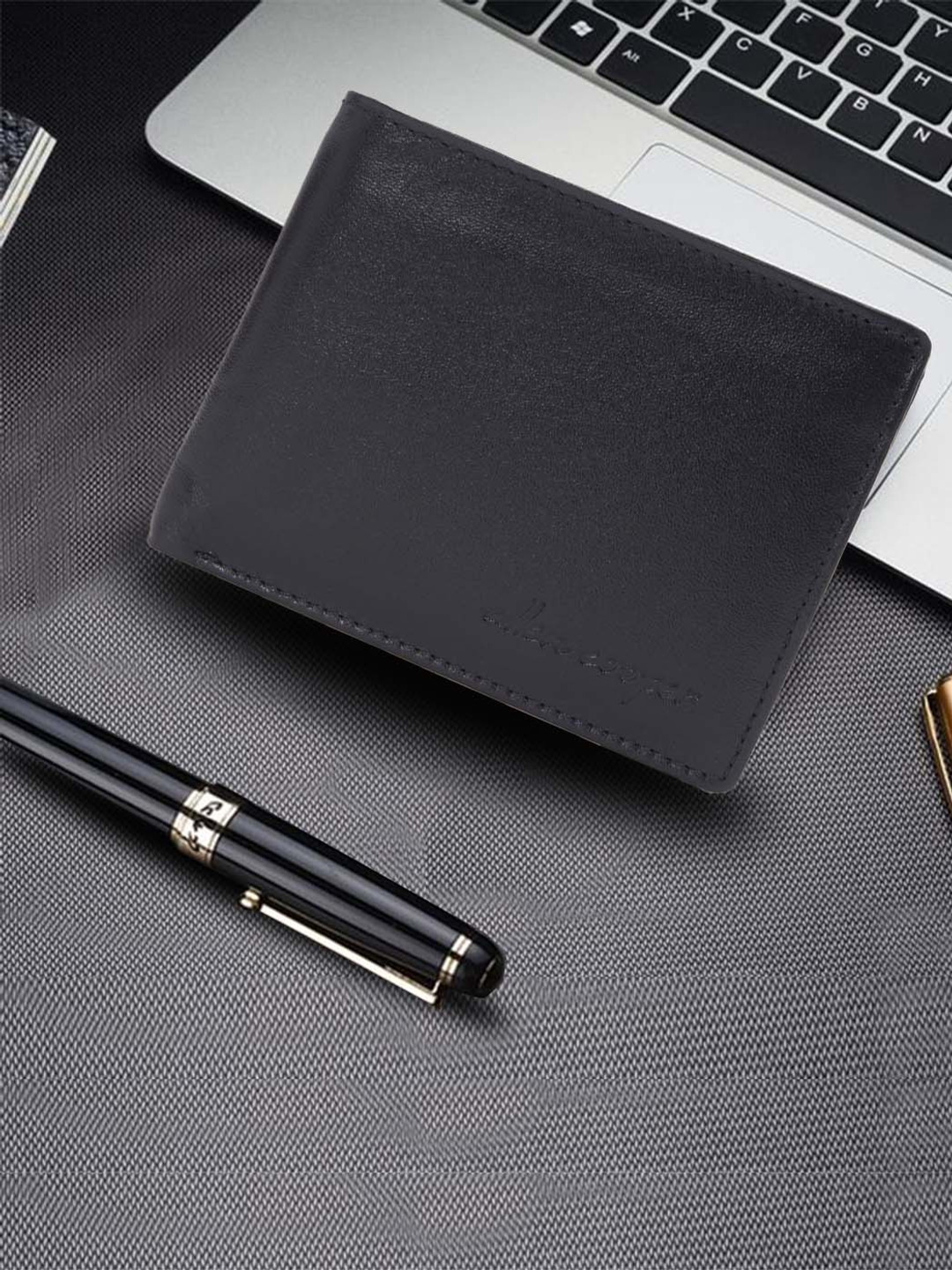 Allen Cooper Men Black Textured Two Fold Wallet