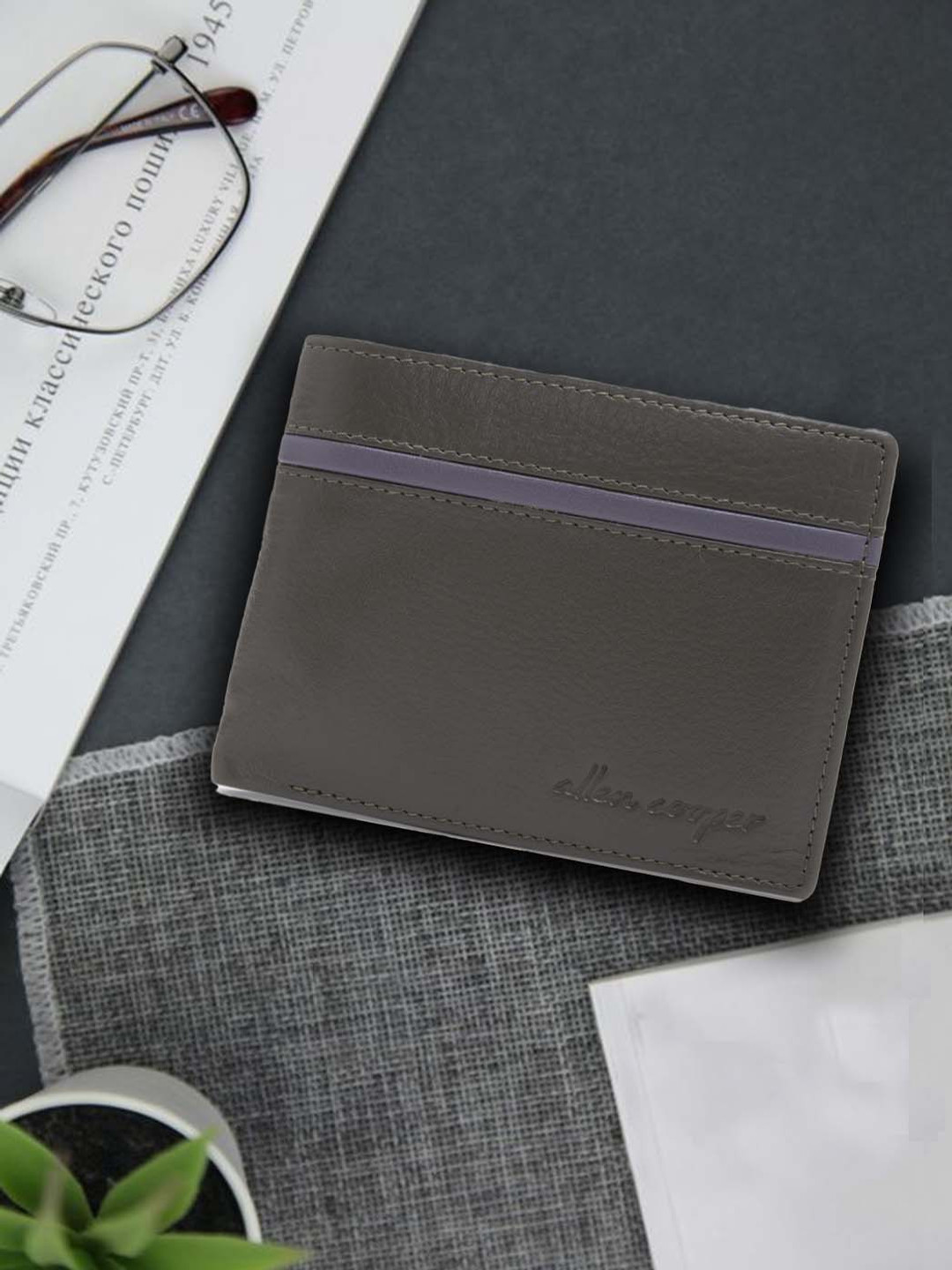 Allen Cooper Men Olive Green & Purple Striped Leather Two Fold Wallet