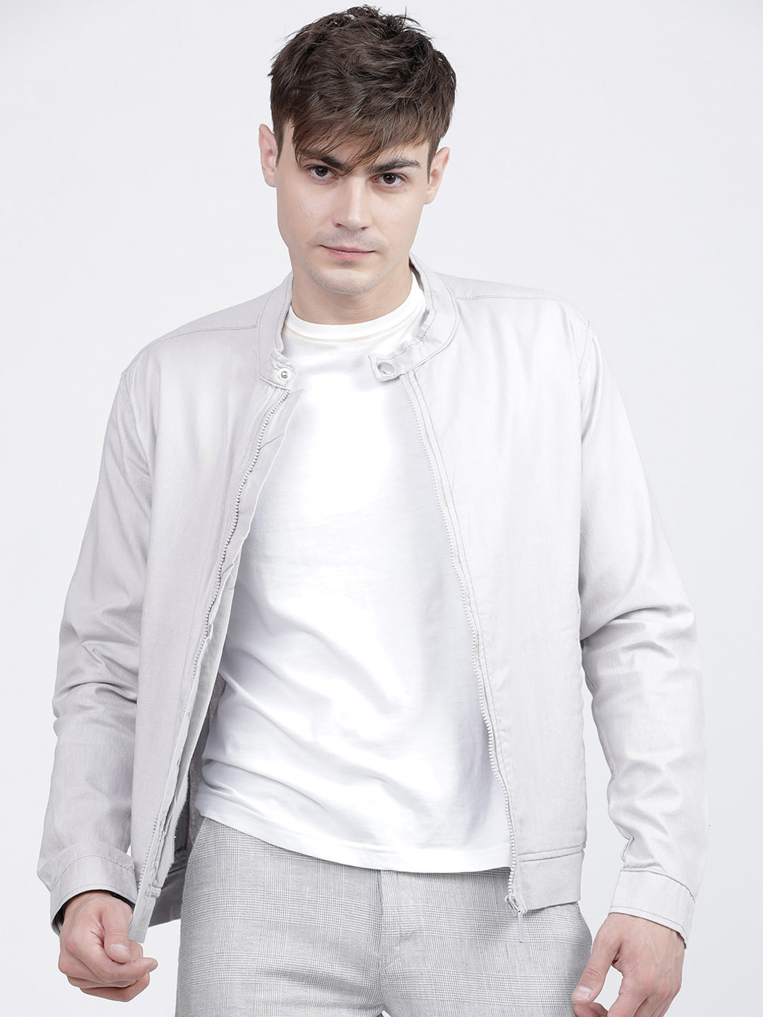 HIGHLANDER Men Grey Crop Bomber Jacket