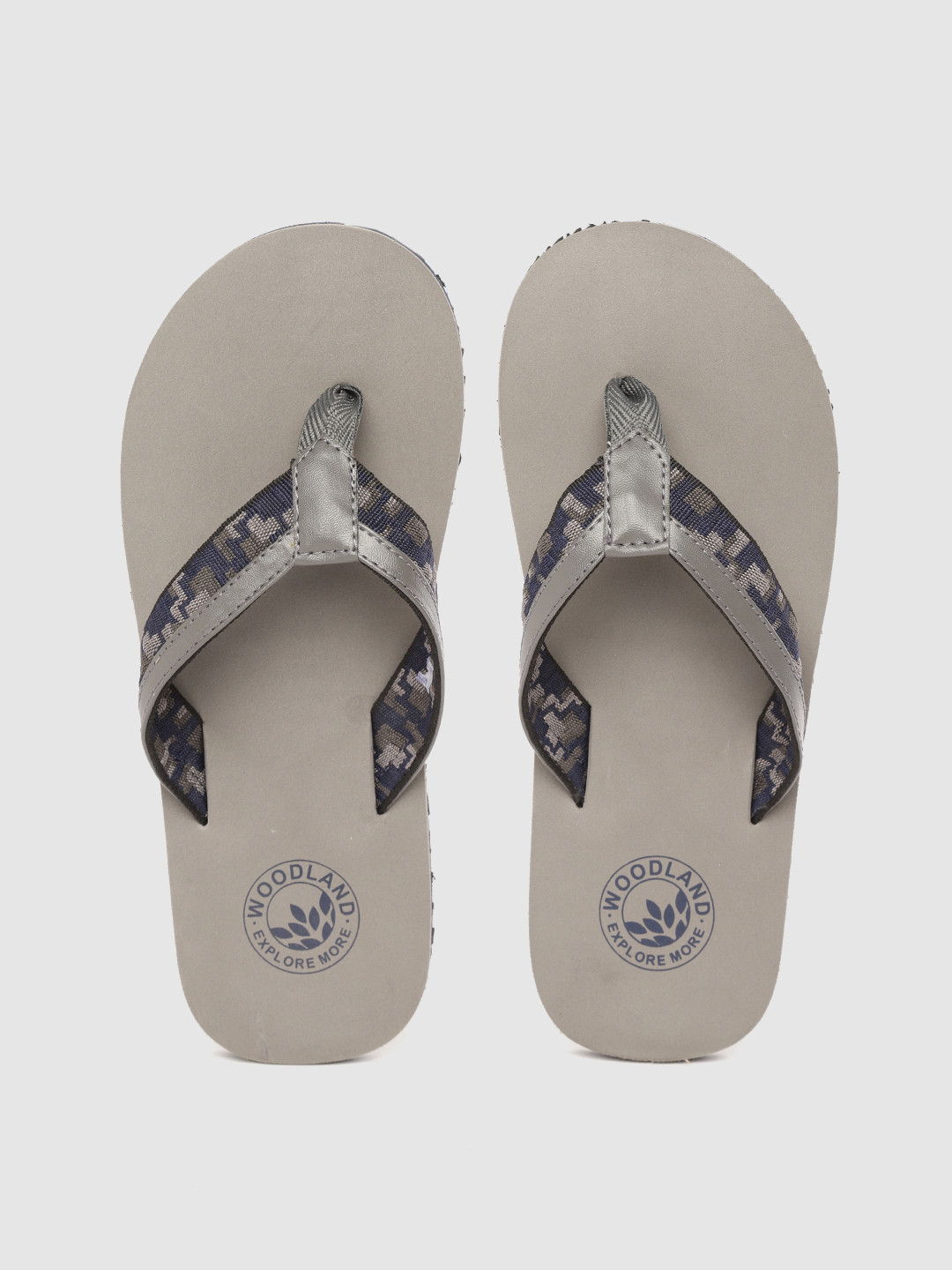 Woodland Men Black & Grey Thong Flip-Flops
