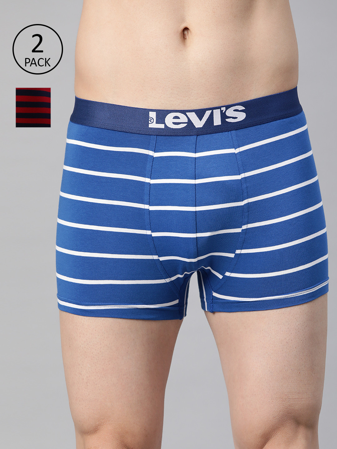 Levis Men Pack of 2 Stripe Print Cotton Shorter Length Trunk