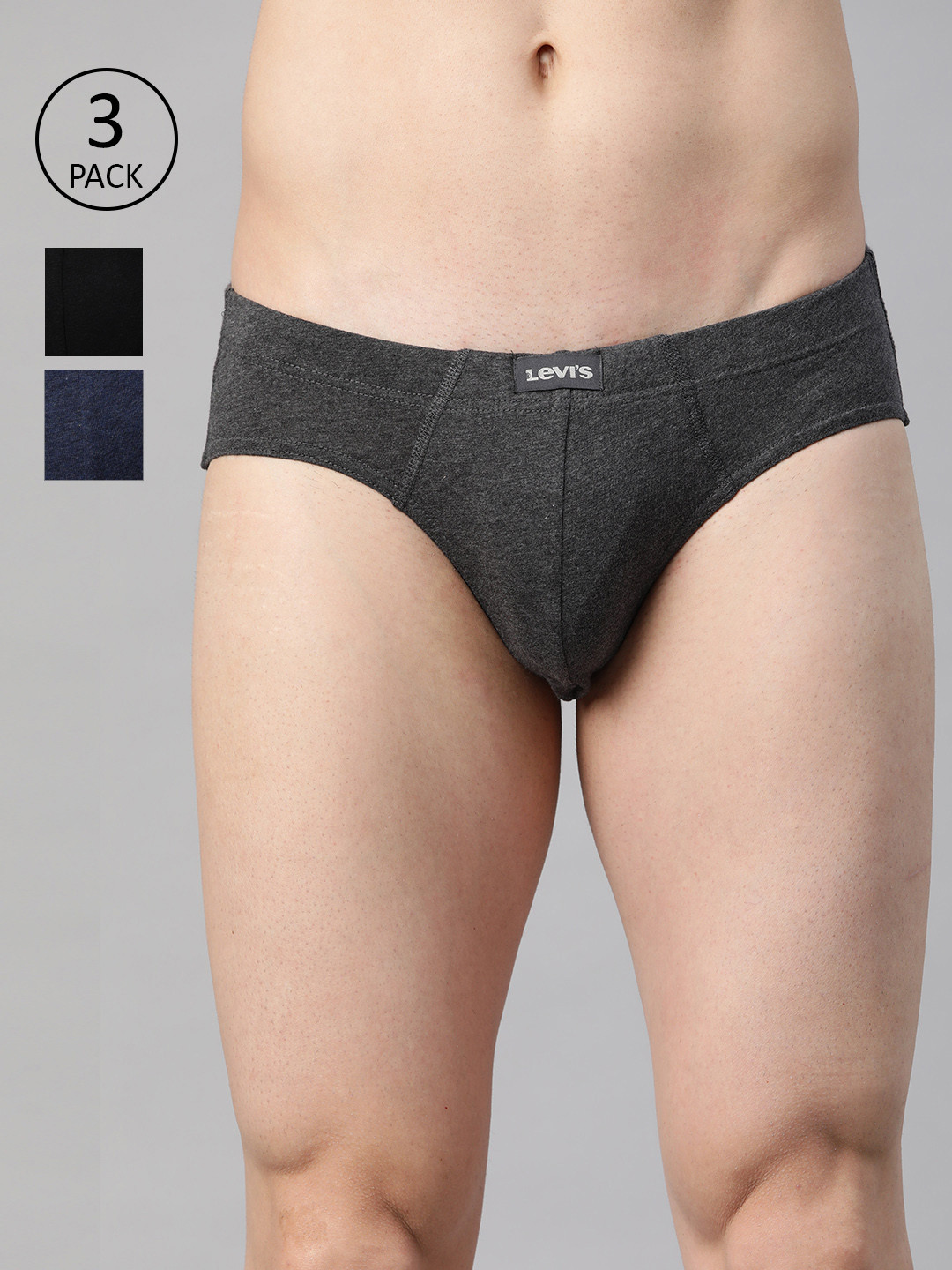 Levis Men Pack of 3 Solid Pure Cotton Brief with Smartskin Technology