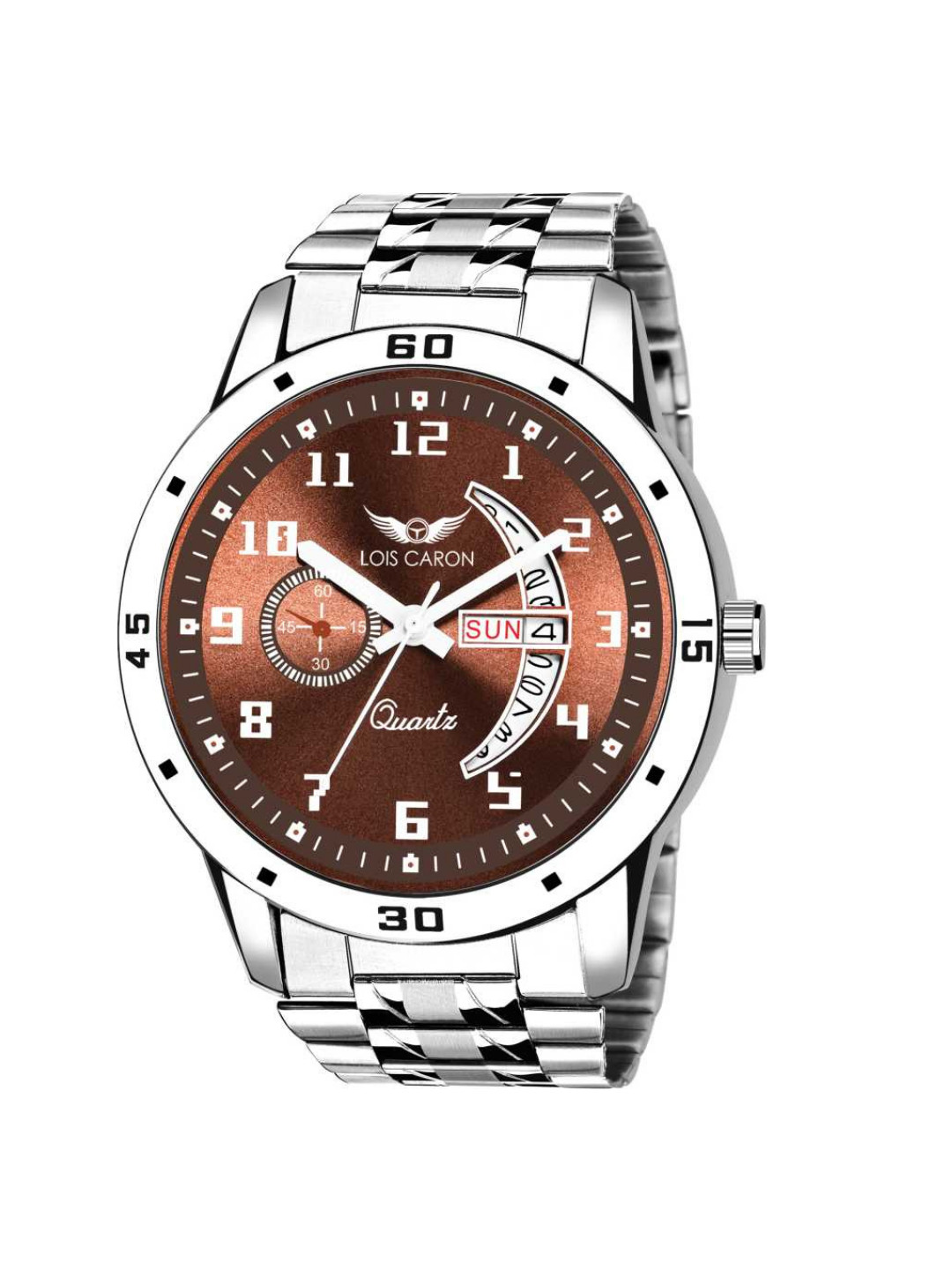 LOIS CARON Men Brown Toned Stainless Steel Bracelet Style Straps Analogue Watch MLC-8187