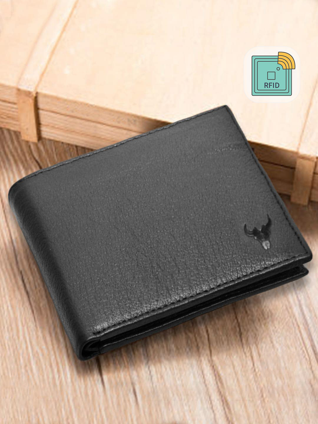 NAPA HIDE Men Black Solid Leather Two Fold Wallet with RFID