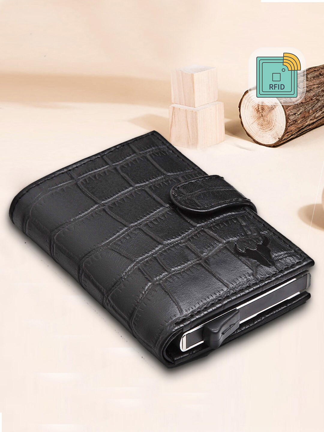 NAPA HIDE Men Black Textured Leather Card Holder with RFID