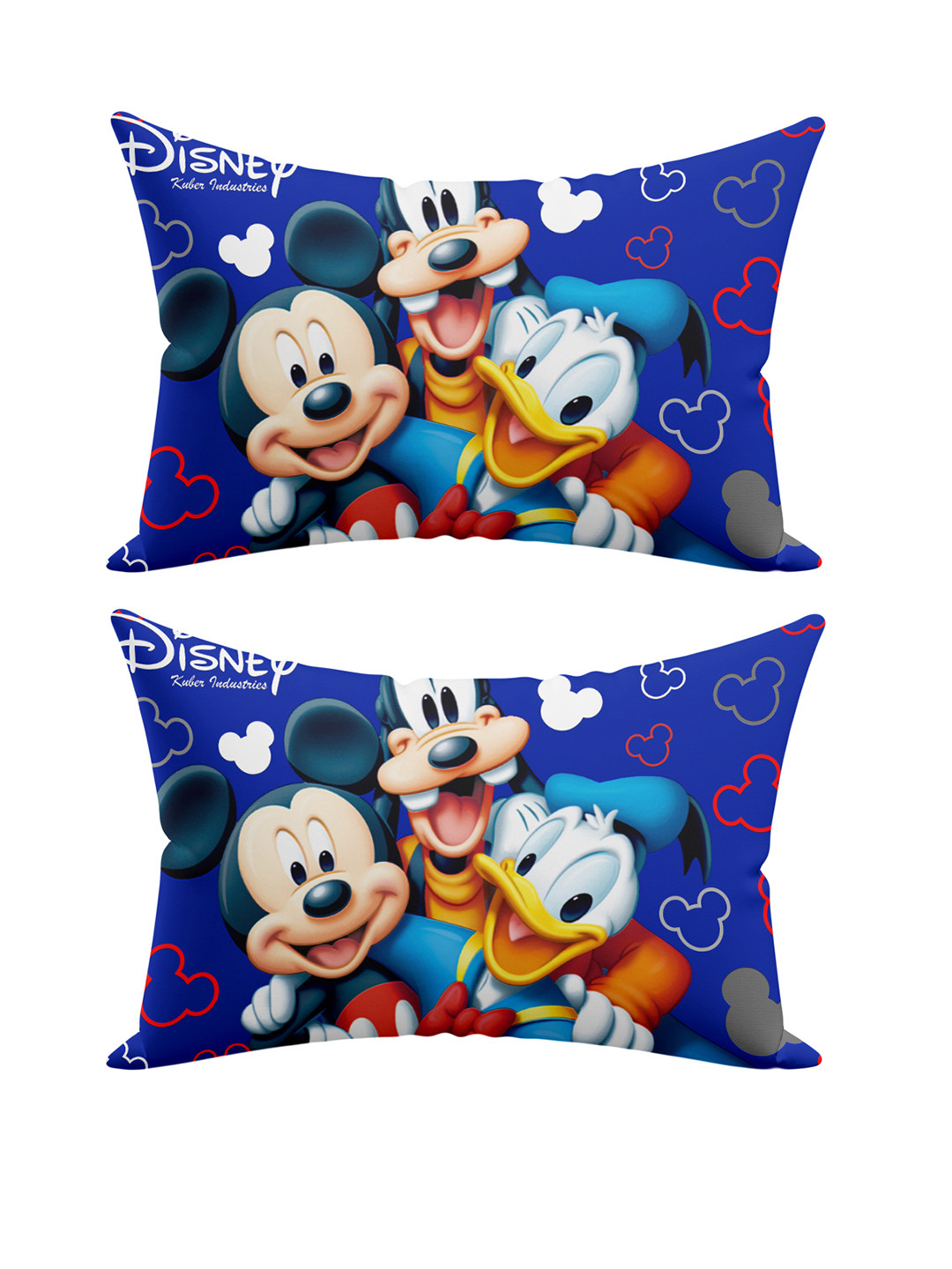 Kuber Industries Set Of 2 Blue & White Disney Team Mickey Printed Silk Pillow Covers