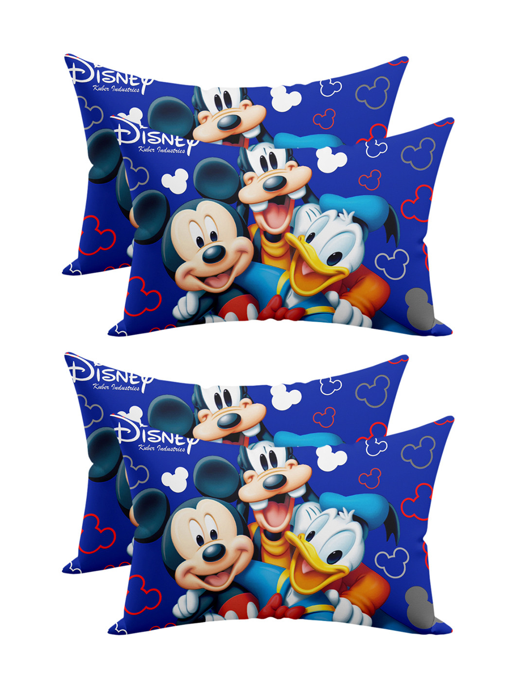 Kuber Industries Set Of 4 Blue & Beige Mickey & Friends Printed Silk Long Pillow Covers