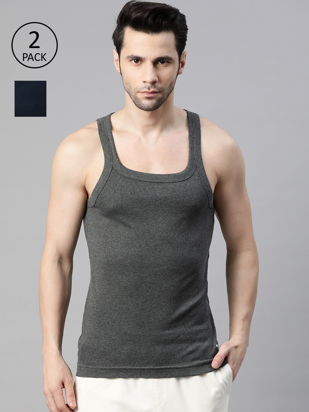 Levis Men Pack of 2 Solid Square Neck Sleeveless Pure Cotton Rib Easy Tuck Sports Vest