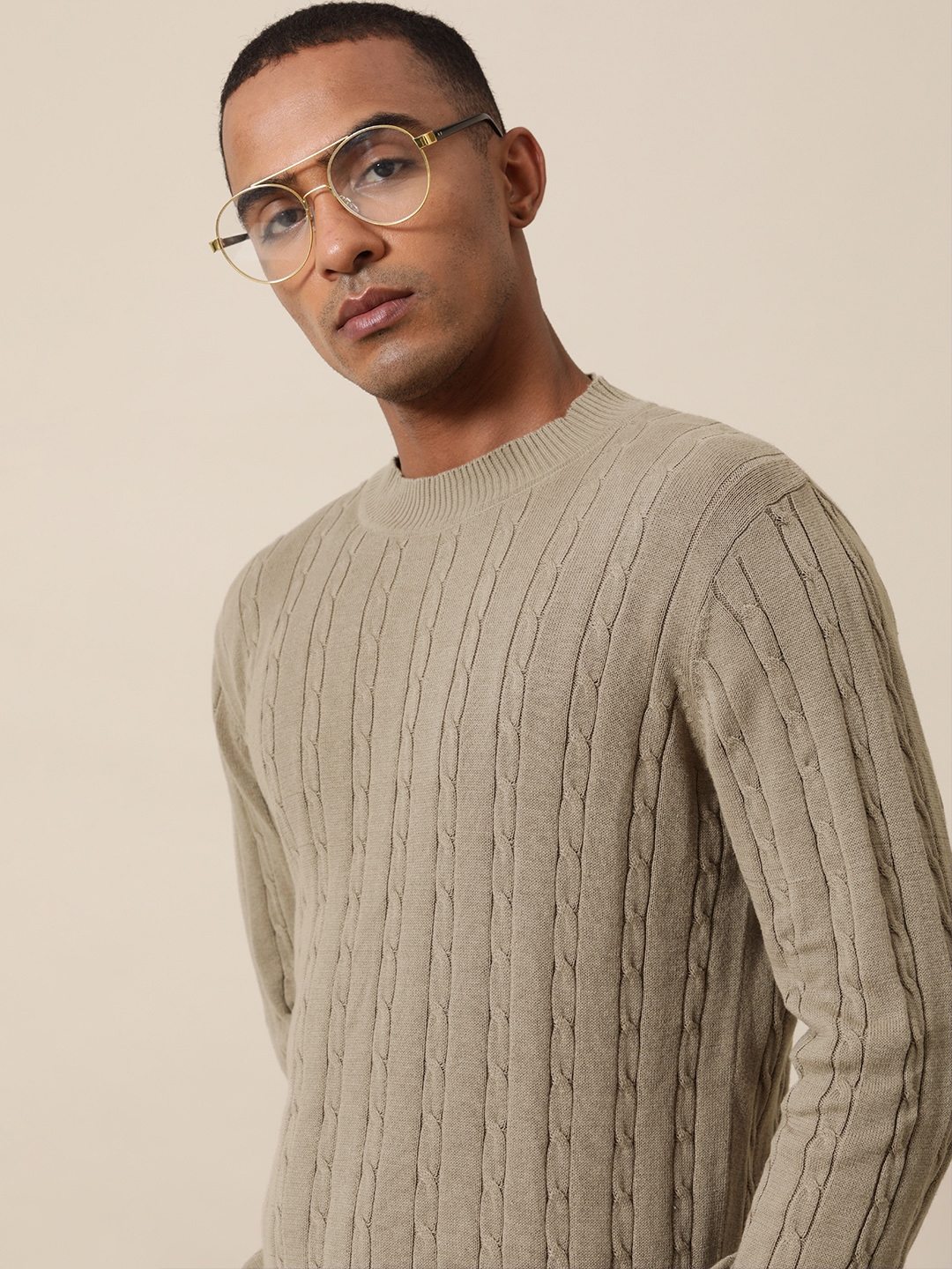 Beige cable hotsell knit sweater mens