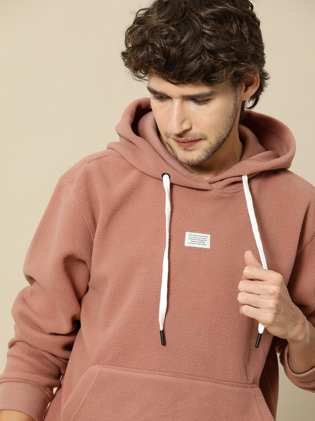 Mr Bowerbird Men Rust Pink Hooded Fleece Sweatshirt