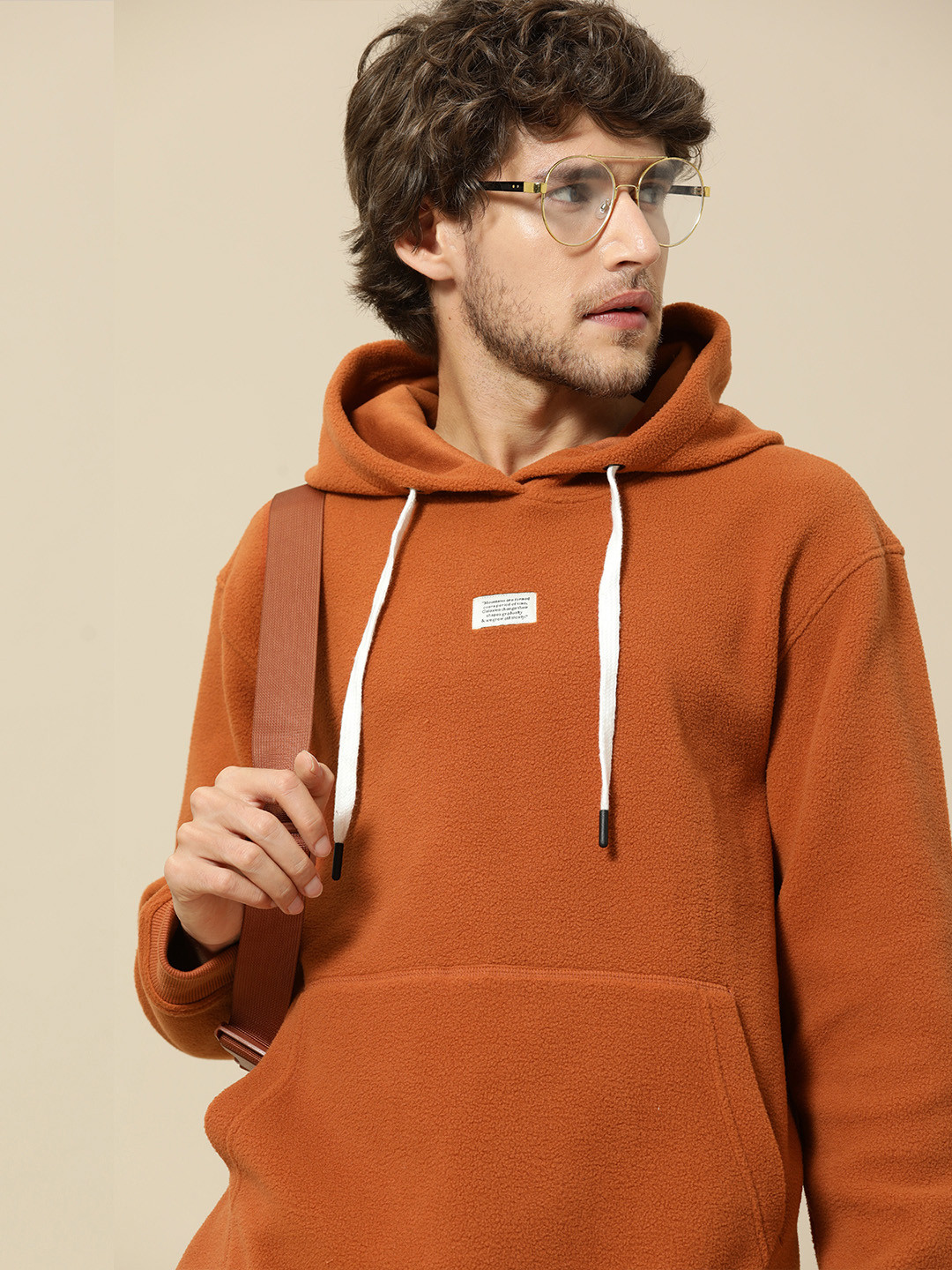 Mr Bowerbird Men Brown Self Designed Hooded Sweatshirt