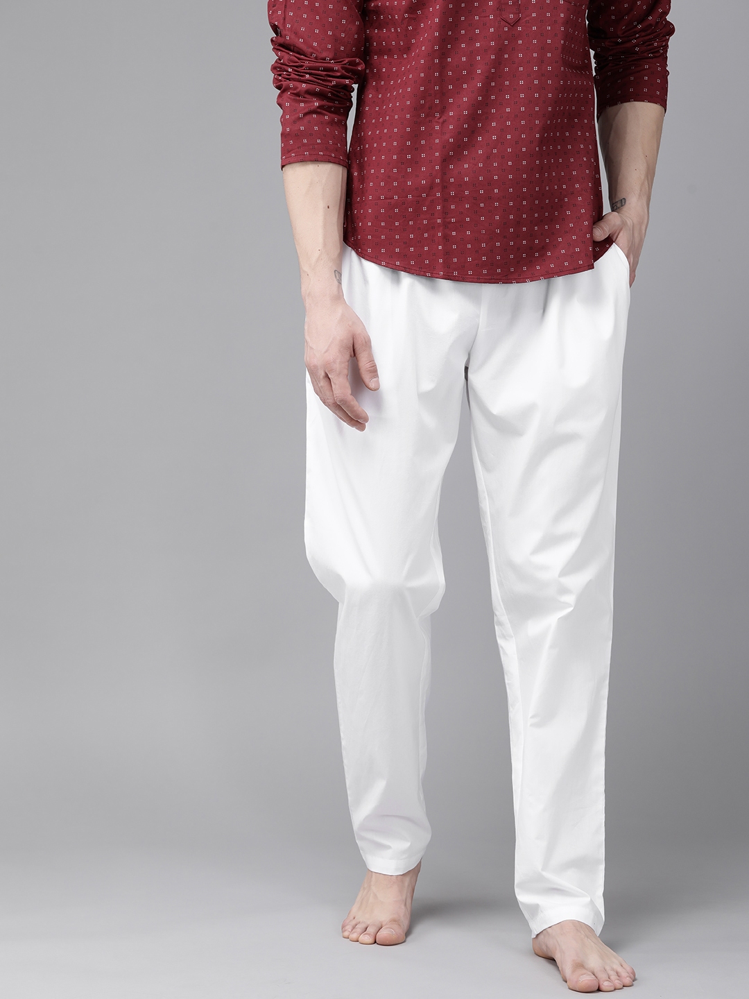 See Designs Men White Solid Pure Cotton Lounge Pants