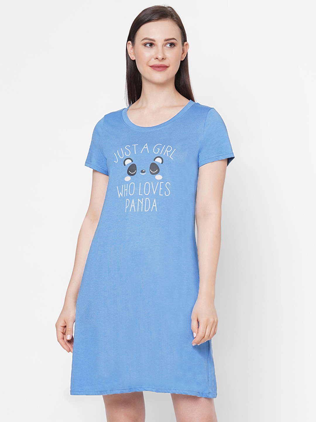 Soie Women Blue & Black Printed Knee-Length Sleep Shirt
