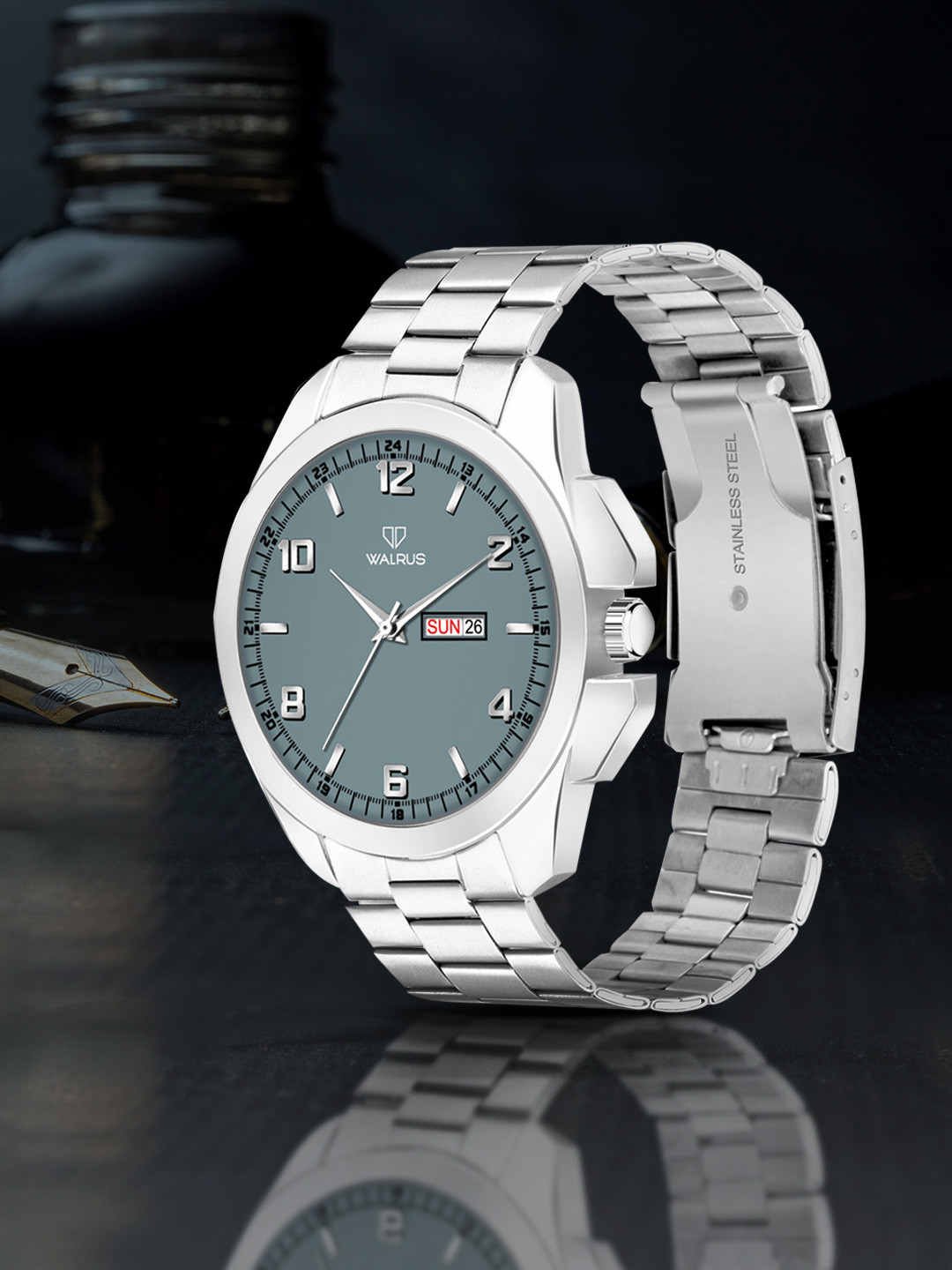 Walrus Men Grey Brass Dial & Grey Stainless Steel Analogue Watch