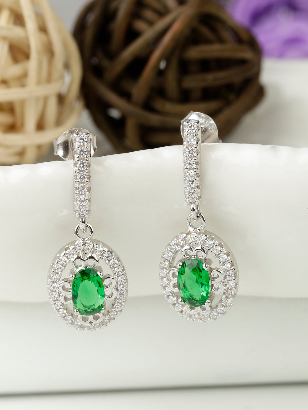 GIVA 925 Sterling Silver Rhodium Plated Forest Green Drop Earrings