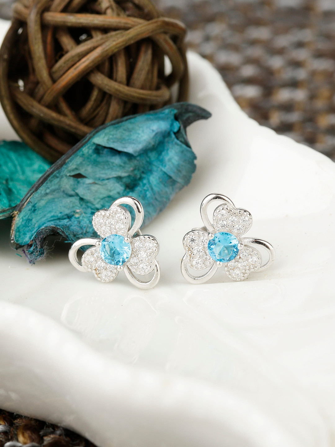 GIVA 925 Sterling Silver Rhodium Plated Aqua Blue Flower Earrings