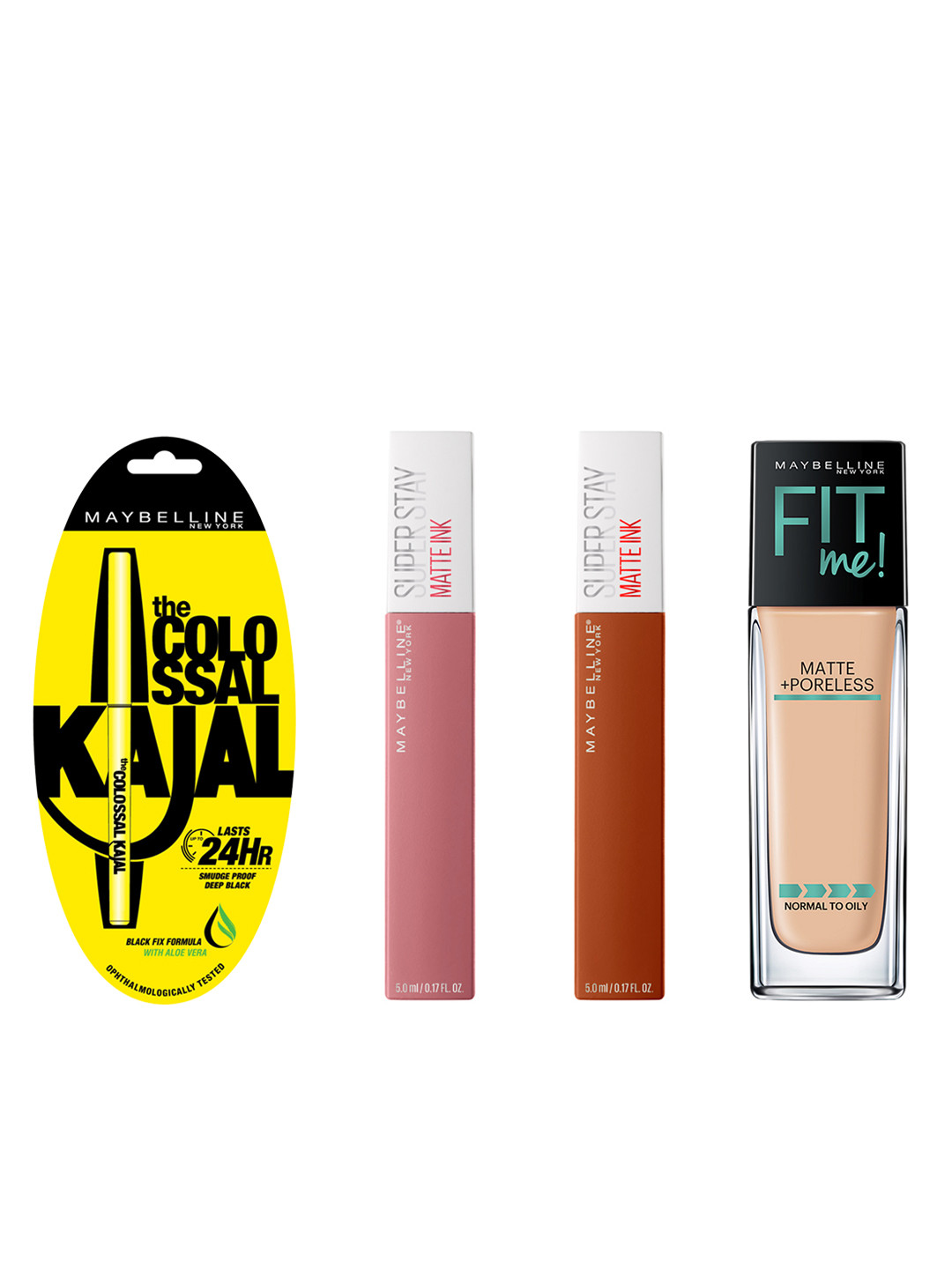 Maybelline New York Set Of Liquid Lipsticks - Fit Me Liquid Foundation - Colossal Kajal