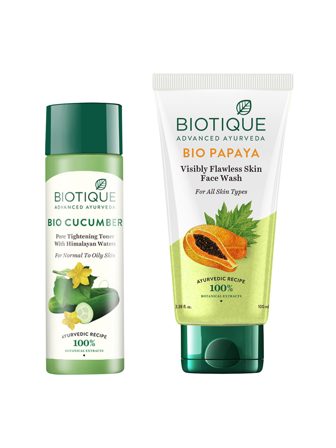 Biotique Set Of Sustainable Bio Cucumber Toner & Bio Papaya Face Wash