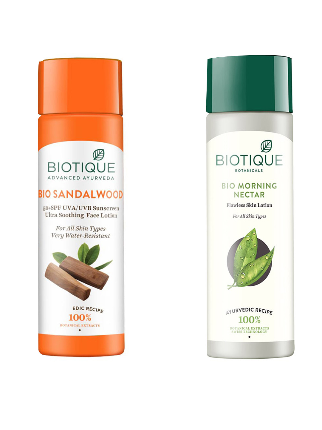Biotique Set Of Sandalwood UVA/UVB Sunscreen Lotion SPF 50+ & Morning Nectar Lotion
