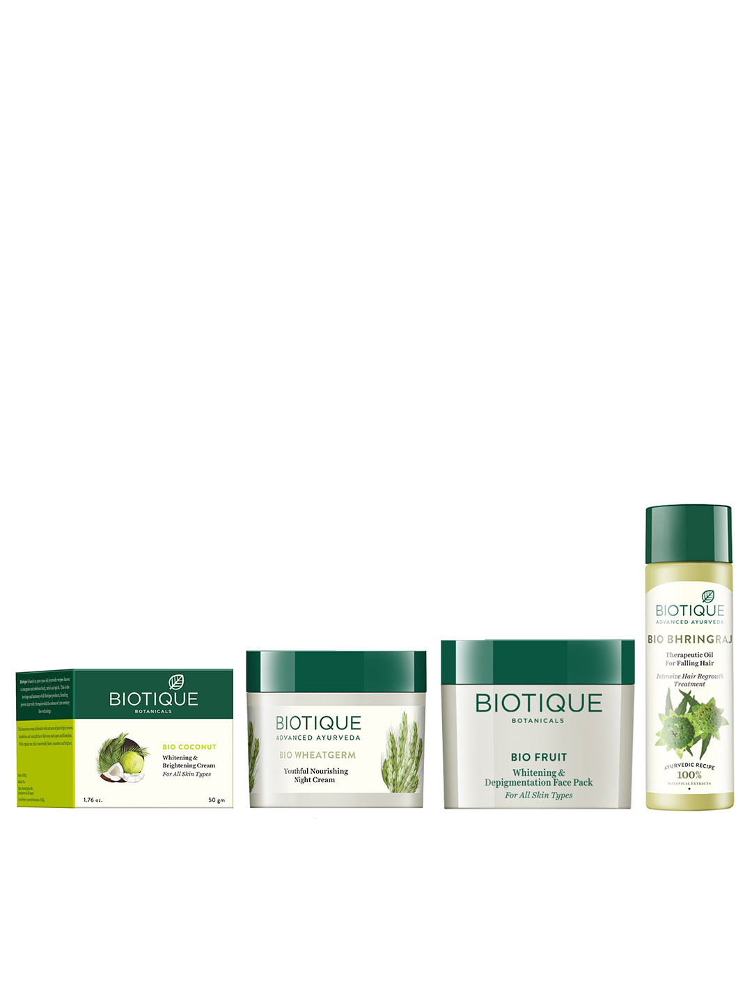 Biotique Set Of Brightening Cream - Face Mask - Wheat Germ Night Cream - Bhringraj Oil