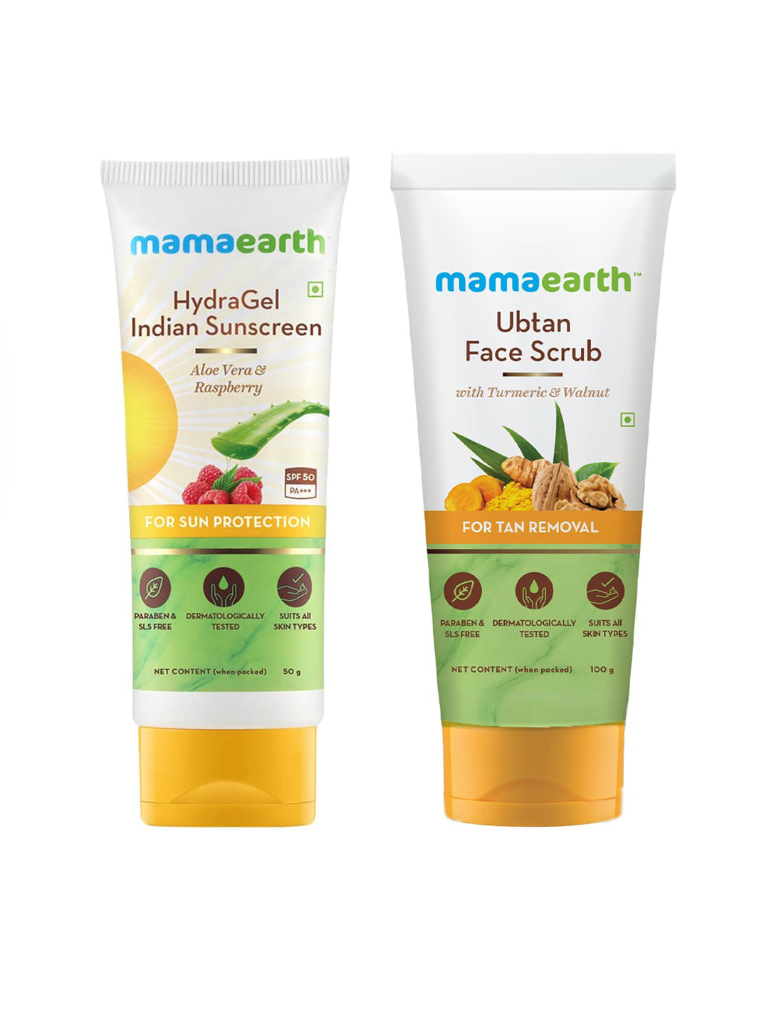 Mamaearth Unisex Set of SPF 50 Sunscreen & Ubtan Face Scrub