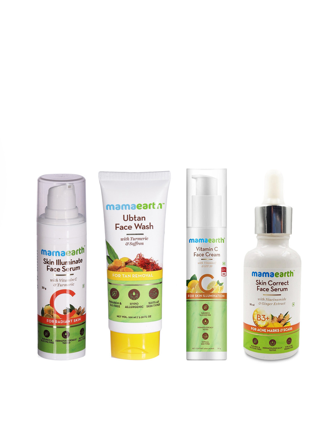 Mamaearth Sustainable Set of SPF 20 Cream & Skin Serum with Vitamin C Serum & Face Wash