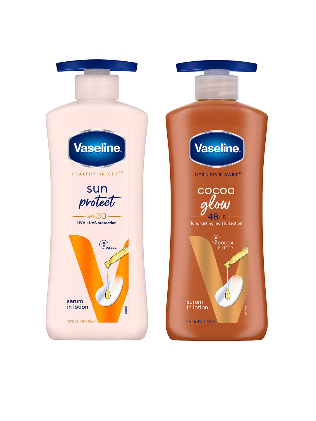 Vaseline 2Pcs Cocoa Glow & Sun & Pollution Protection Body Lotion - 400ml each