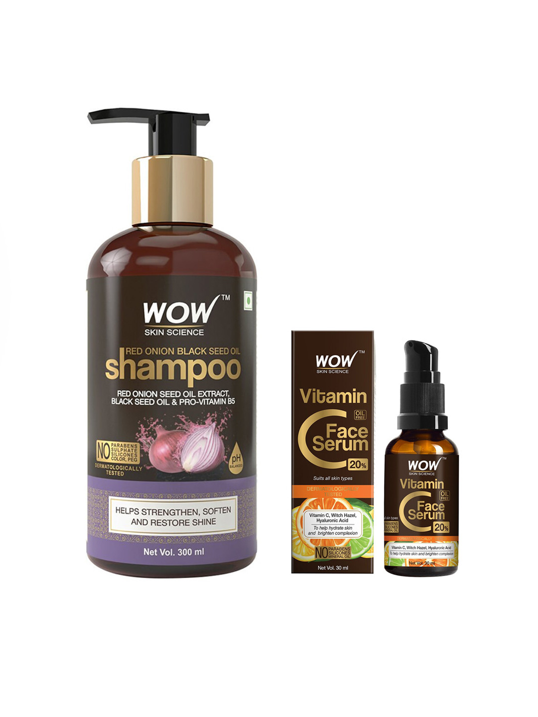 WOW SKIN SCIENCE Unisex Set of Vitamin C Face serum & Onion & Black Seed Shampoo -330 ml
