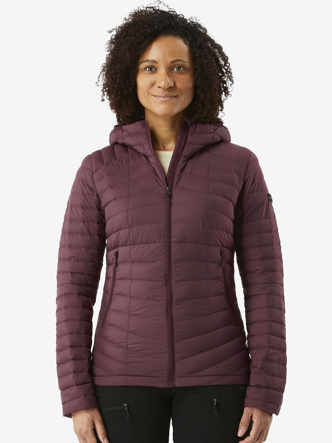 Decathlon Solid Burgundy Upto -5 Degrees Hooded Down Feather Puffer Jacket