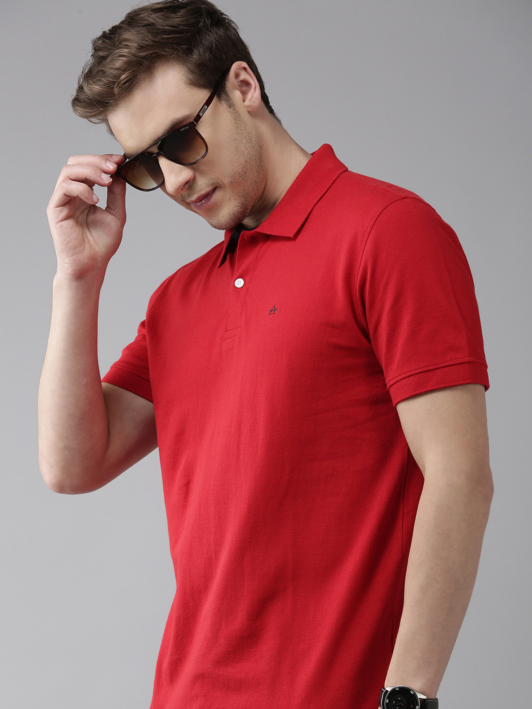 Arrow Sport Men Red Polo Collar Pure Cotton T-shirt