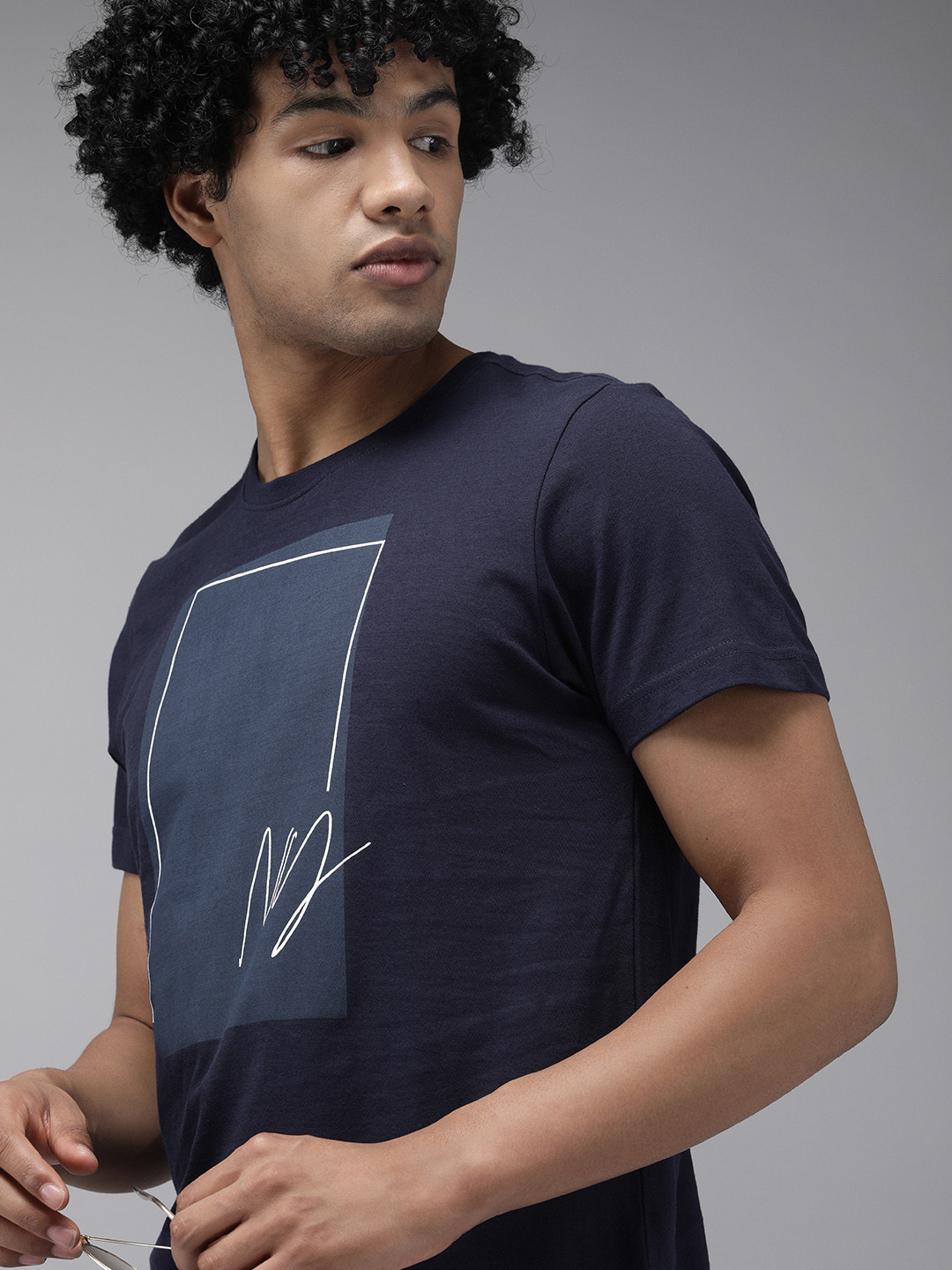 Arrow Sport Men Blue  White Printed Casual Pure Cotton T-shirt