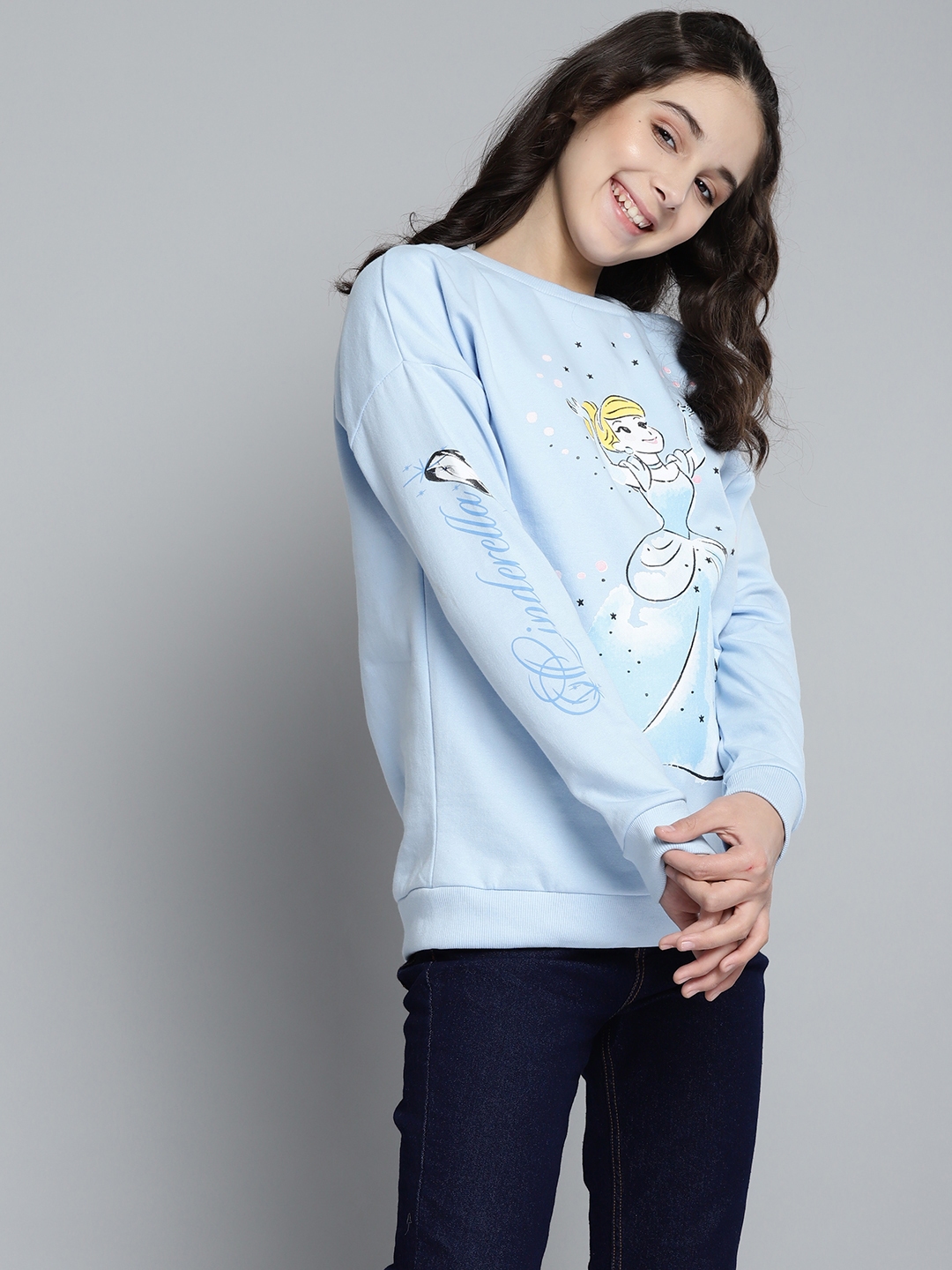 YK Disney Girls Blue White Princess Cinderella Print Pullover Sweatshirt