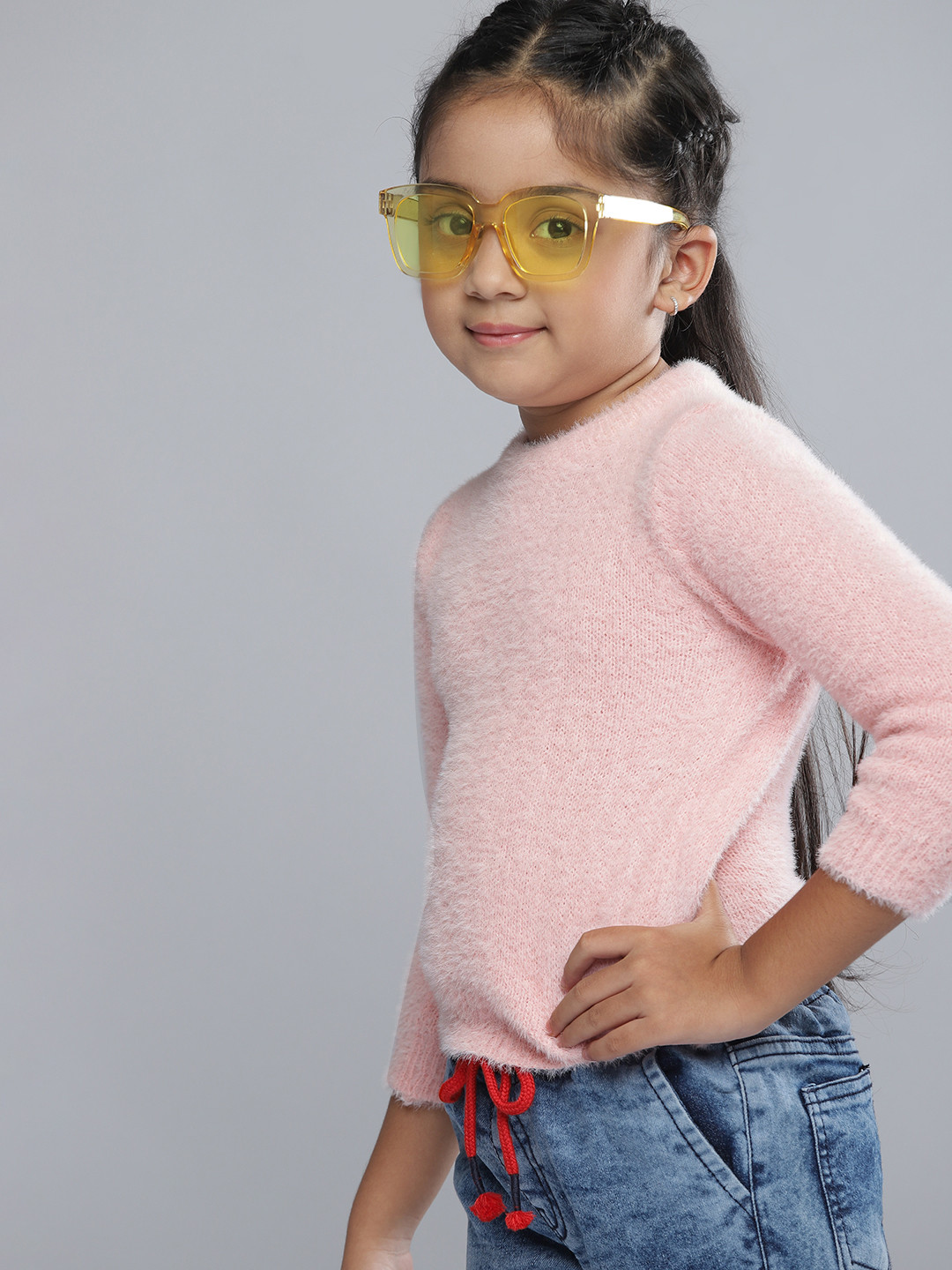 YK Girls Peach-Coloured Fuzzy Pullover