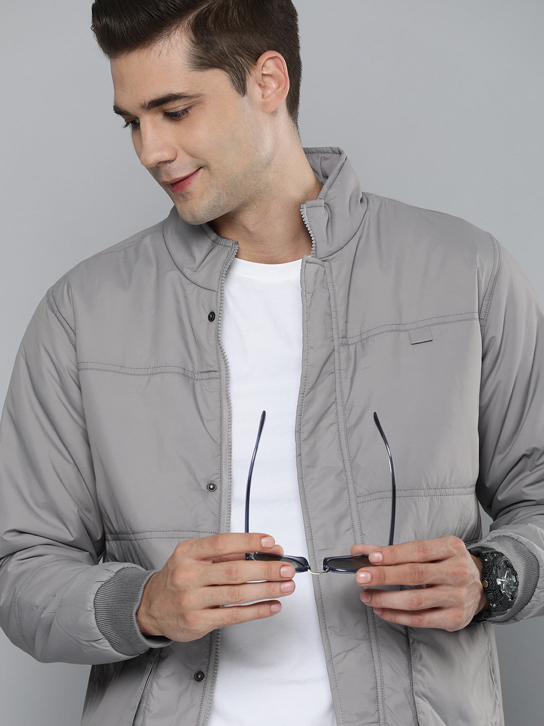 HERE&NOW Men Grey Bomber Jacket