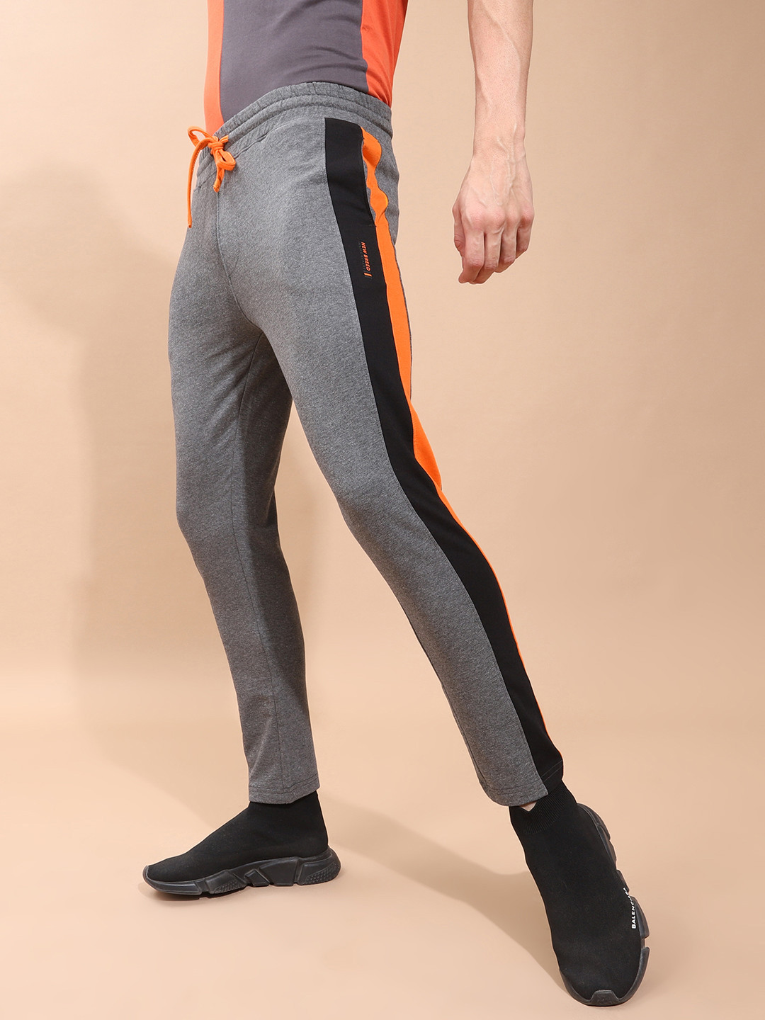 The Indian Garage Co Men Grey Solid Slim-Fit Track Pants With Side Piping