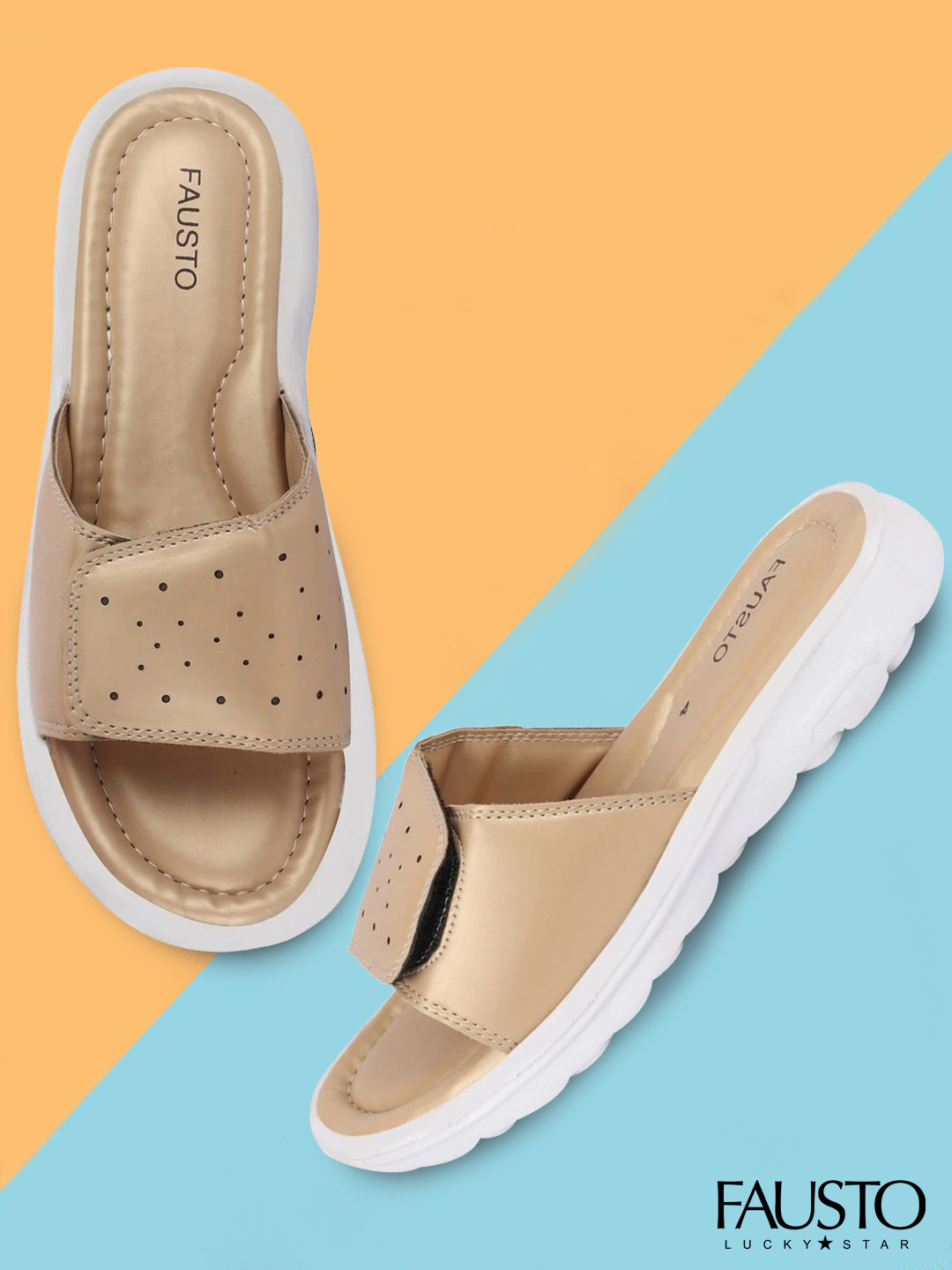 FAUSTO Women Beige & White Sliders